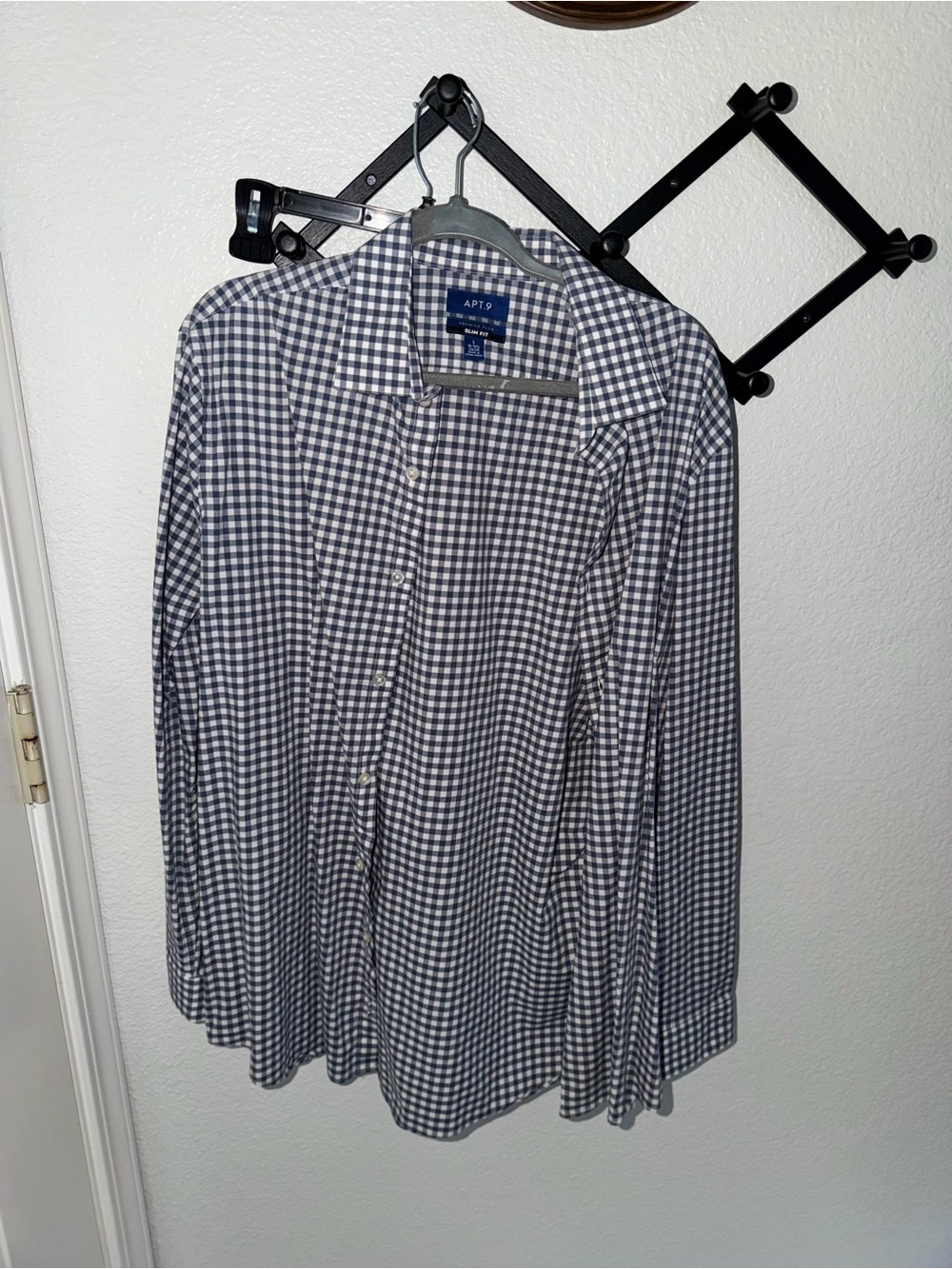 APT. 9 Premier Flex Slim Fit Blue White Gingham Button Down Shirt Men’s L - Picture 2 of 4
